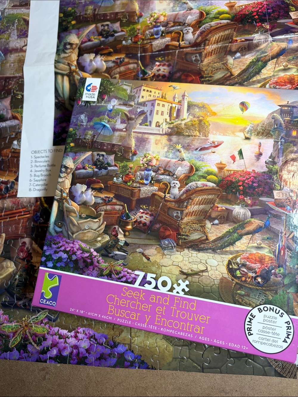 🧩 750 Piece Seek and Find Puzzle - Colorful Scenic Harbor with poster. Complete